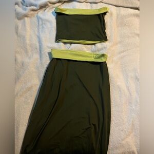 Green Reversible Crop Top and Skirt Set